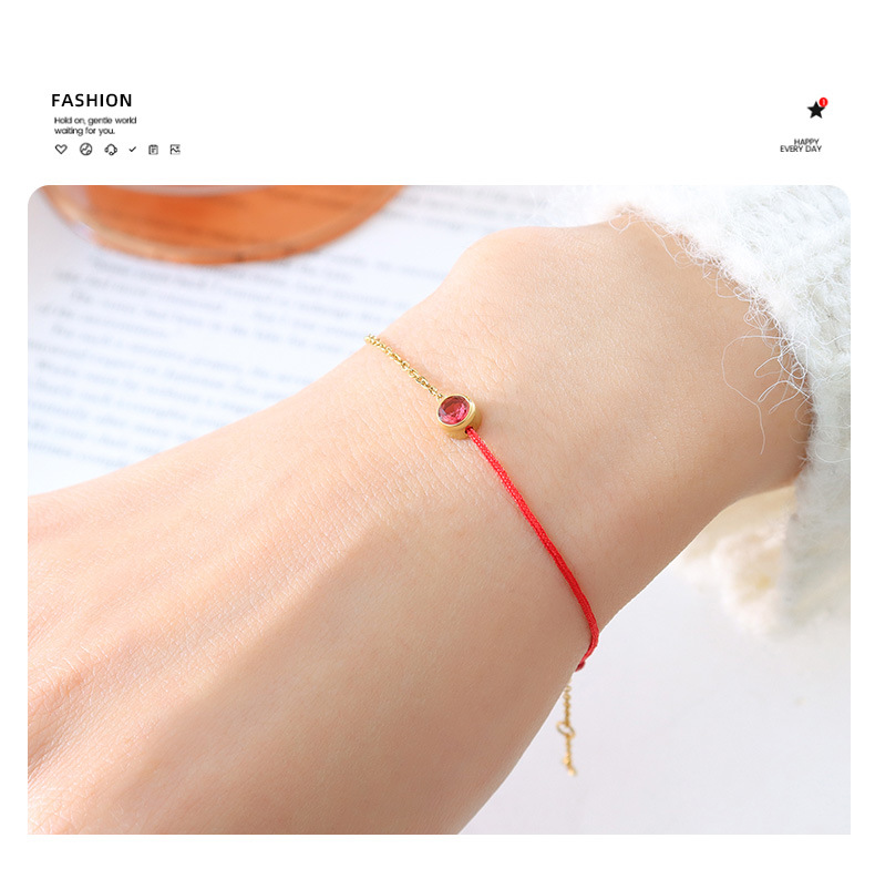 Red String Chain Link Bracelet With Gemstone For Men And Women_voghion.com