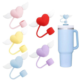 Cross-border New Silicone Straw Cap Ice Cup Straw Cap Heart Wings 10mm Straw Dust Cap