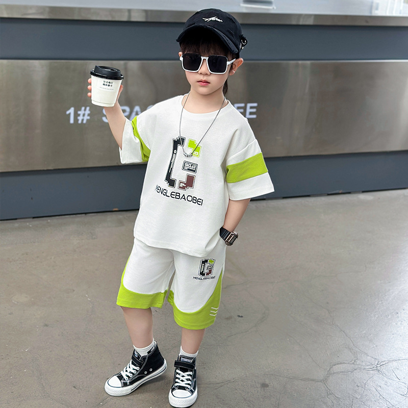 8084 traje de manga corta transpirable para niños verano 2025 nuevo traje de dos piezas casual de verano para niños guapos para bebés
