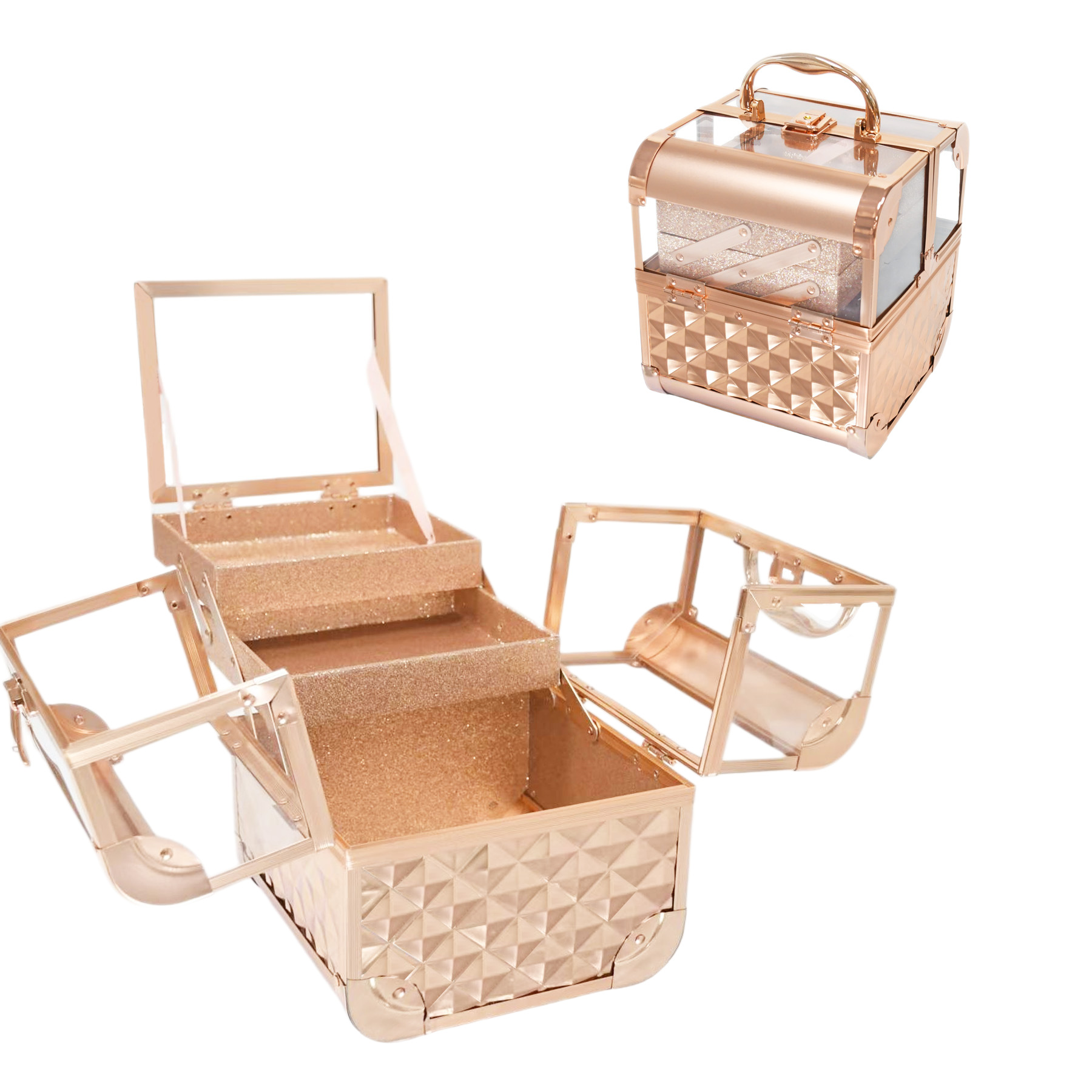 Caja de maquillaje de acrílico portátil de doble talón, caja de maquillaje de color, almacenamiento de cosméticos transfronterizos