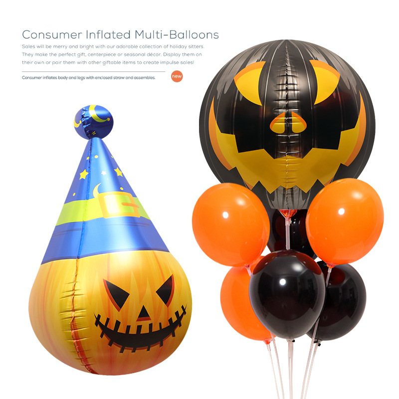 Rekviziti za ukrašavanje prozora za Noć vještica igračke balon 4D trodimenzionalni oblik glave bundeve crtani aluminijski film balon stup_voghion.com
