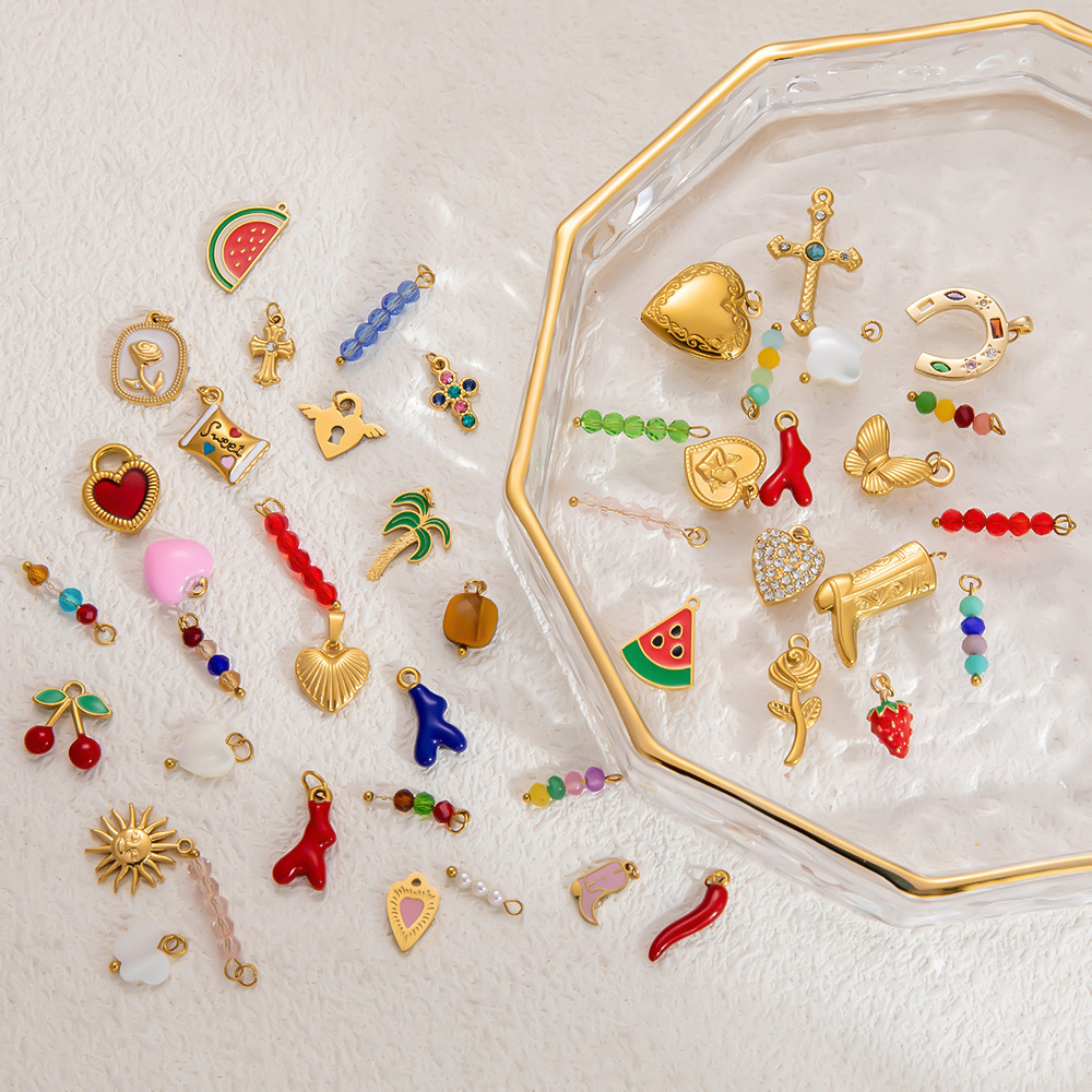 1 Piece Set 4.29*24.15mm 304 Stainless Steel Zircon PVD Coated Real Gold Plated Heart Shape Flower Butterfly Polished Pendant DIY Jewelry Accessories display picture 1