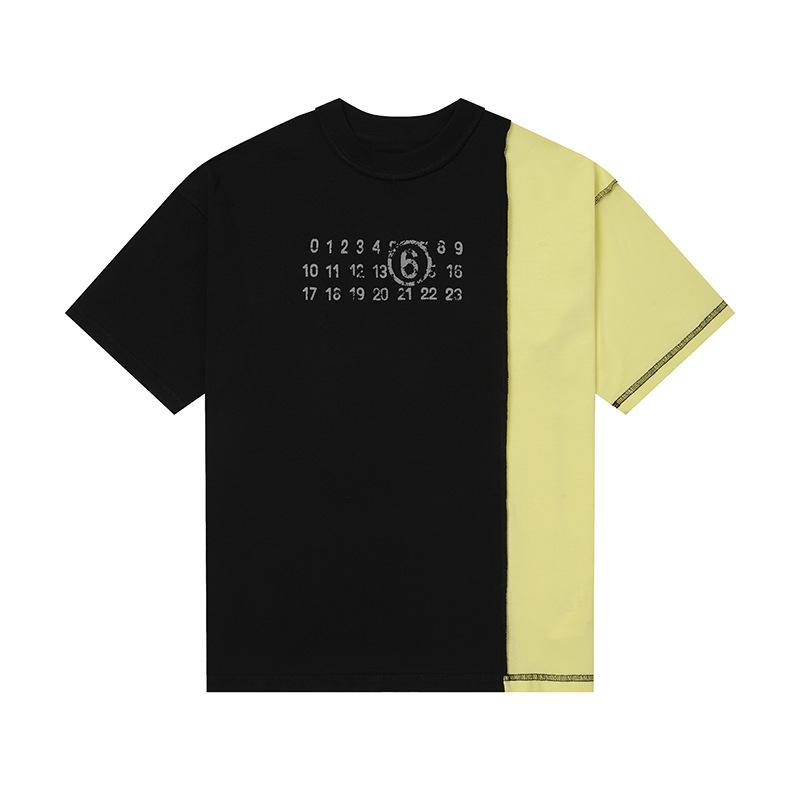 MM6 Maison Margiela T-shirt Spliced Numeric Logo Black Yellow