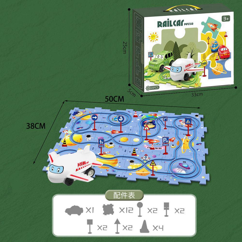 Rompecabezas transfronterizo pista coche DIY montaje libre multi-escena mapa pista coche eléctrico juguetes educativos para niños
