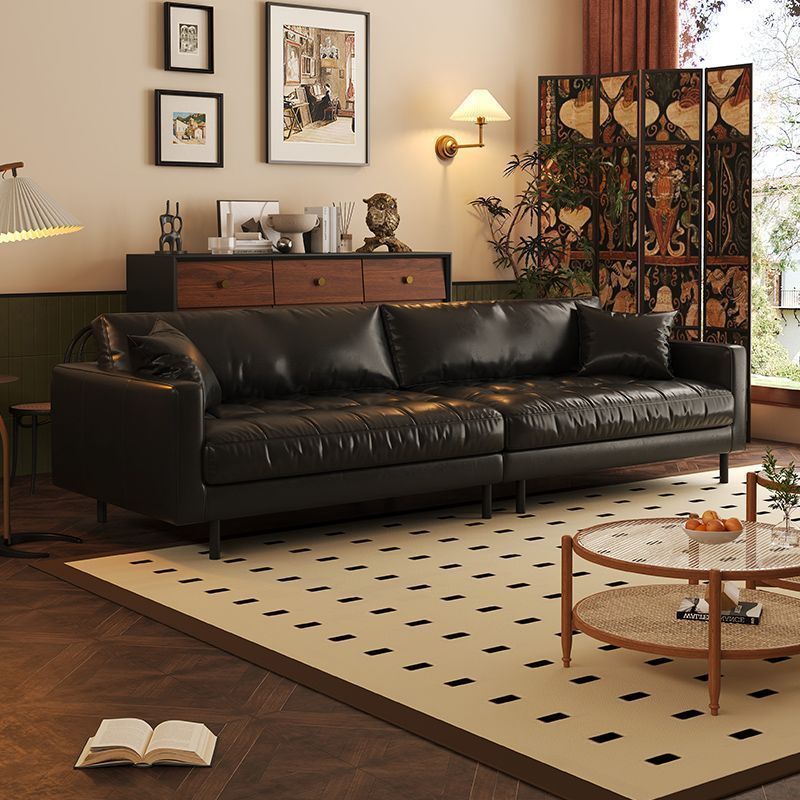 法式意式复古沙发油蜡牛皮皮沙发沙发小户型古风客厅直排皮艺沙发