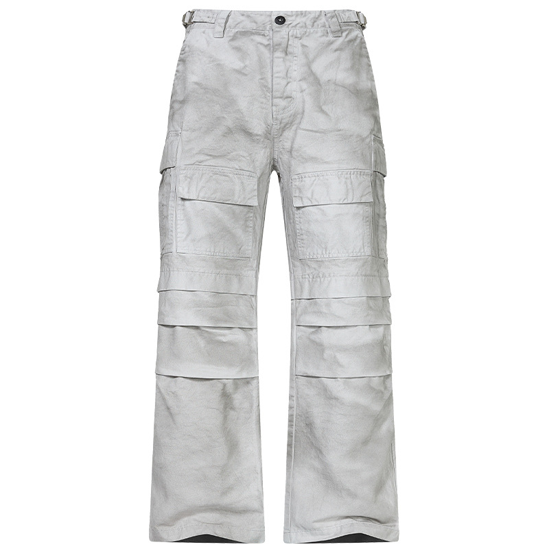 Herrenbekleidung Retro Overalls Herbst und Winter Dirty Dyed Multi Pocket Loose Herren Gerade Hose_voghion.com