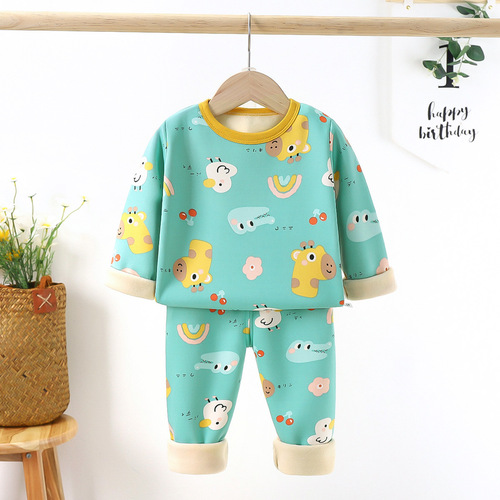 Children's thermal underwear set 24 new autumn and winter new medium and large children's home wear for boys and girls long-sleeved velvet thickened children's wear