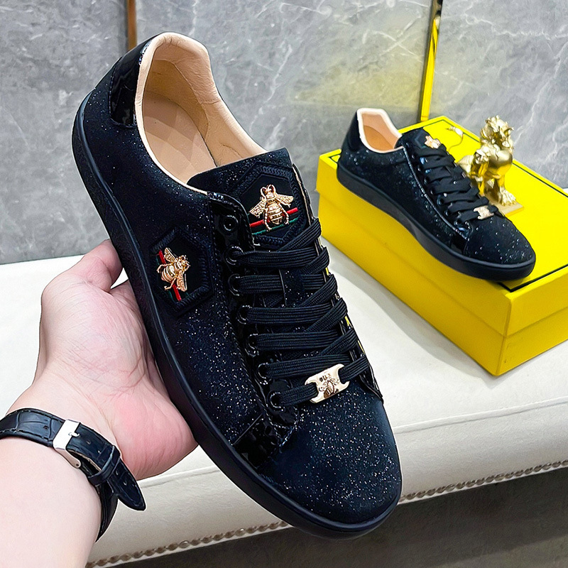 Fucci Embroidered Little Bee White Shoes Men's Genuine Leather Versatile Couple Sneakers Men's Korean Style Summer Casual Trendy Shoes Fucci Embroidered Little Bee White Shoes Men's Genuine Leather Versatile Couple Sneakers Men's Korean Style Summer Casual Trendy Shoes