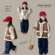 【清仓款】维木童装女童加绒套装冬季新款儿童皮毛一体麂皮马甲