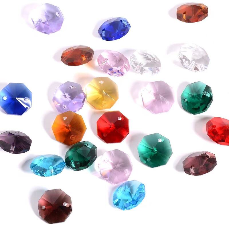 Cross-Border Hot-Selling 14mm Colorfulful Double-Hole Octagonal Beads DIY Crystal Accessories Bead Curtain Lighting Christmas Pendant