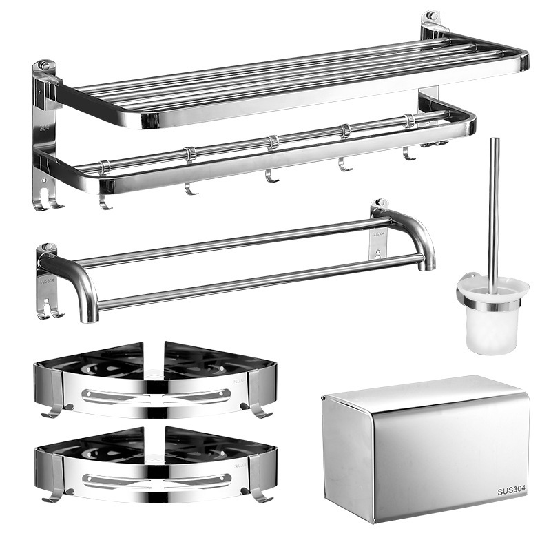 Stainless Steel 304 Towel Rack Bathroom Towel Rack Bathroom Storage Rack Set Pendant Storage Rack Factory Direct Sale