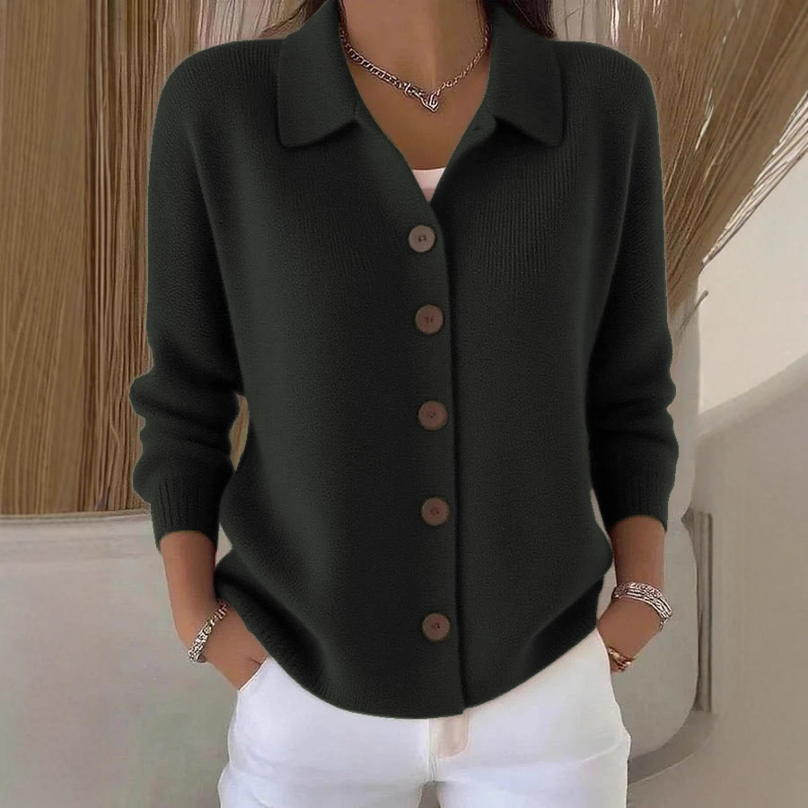 2026 European And American Cross-Border Button Knitted Turn-Down Collar Sweater Cardigan Coat Autumn Winter New Solid_voghion.com