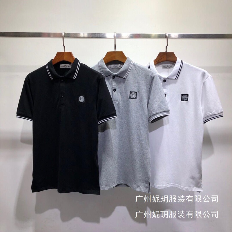Cross-Border Stone Island Small Logo Compass Emblem Embroidery Vibe Street Style Women's Polo Men's Short-Sleeve T-Shirt Wholesale