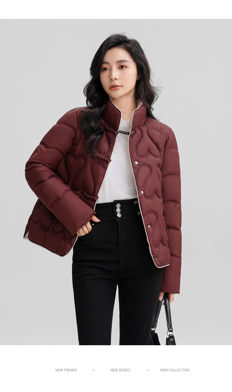 New Chinese style 2024 winter retro button down short fashion stand collar lightweight women's cotton Down jacket_voghion.com