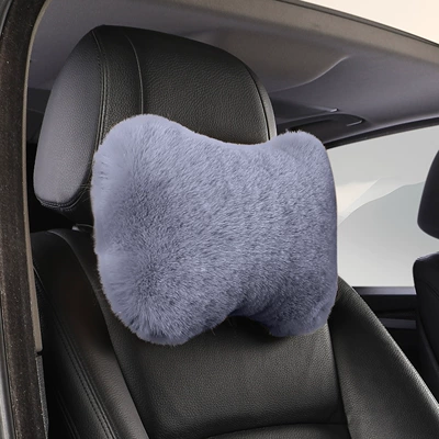 Cross-Border Factory Direct Sales Car Plush Headrest, Waist Pillow, Neck Pillow, Waist Pillow, Imitation Rabbit Plush Car Waist Pillow (Waist support) - light-gray-1-headrest