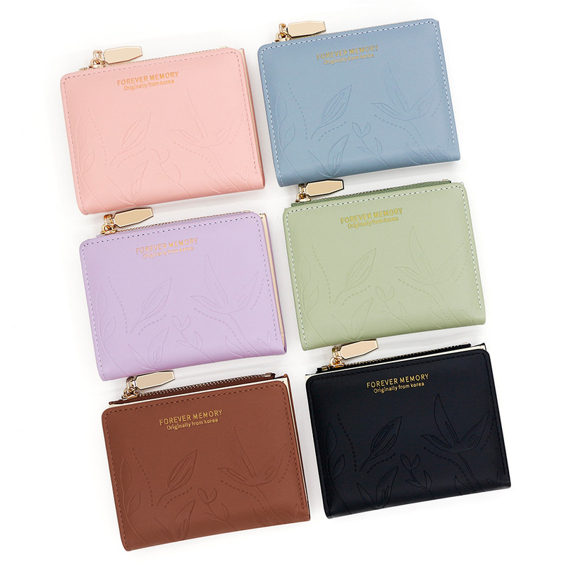 Exquisite Embossed Women's Wallet Two-fold Folding Side Zipper Card Holder ID Holder Large Capacity Student Change Solid Color Bag Exquisite Embossed Women's Wallet Two-fold Folding Side Zipper Card Holder ID Holder Large Capacity Student Change Solid Color Bag