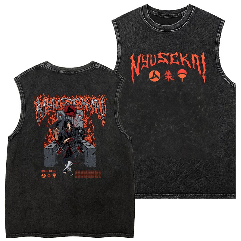 2026 New Naruto Japanese Anime Cartoon Casual Washed Batik Distressed Sleeveless Loose Vest 2026 New Naruto Japanese Anime Cartoon Casual Washed Batik Distressed Sleeveless Loose Vest