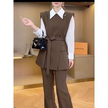 Z5H时尚气质休闲拼接显瘦套装2025秋季新款衬衣马甲长裤通勤三件