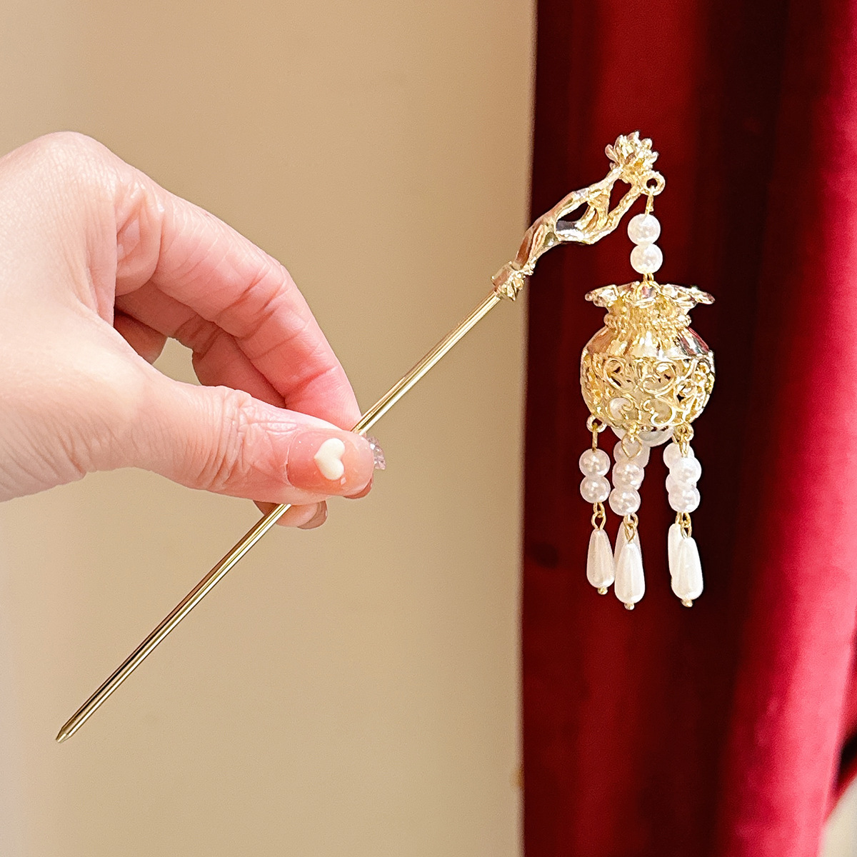 Estilo antiguo hanfu linterna borla horquilla luminosa Palacio mapache pequeña princesa tocado Palacio Lámpara paso sacudida horquilla accesorios para el cabello para mujeres