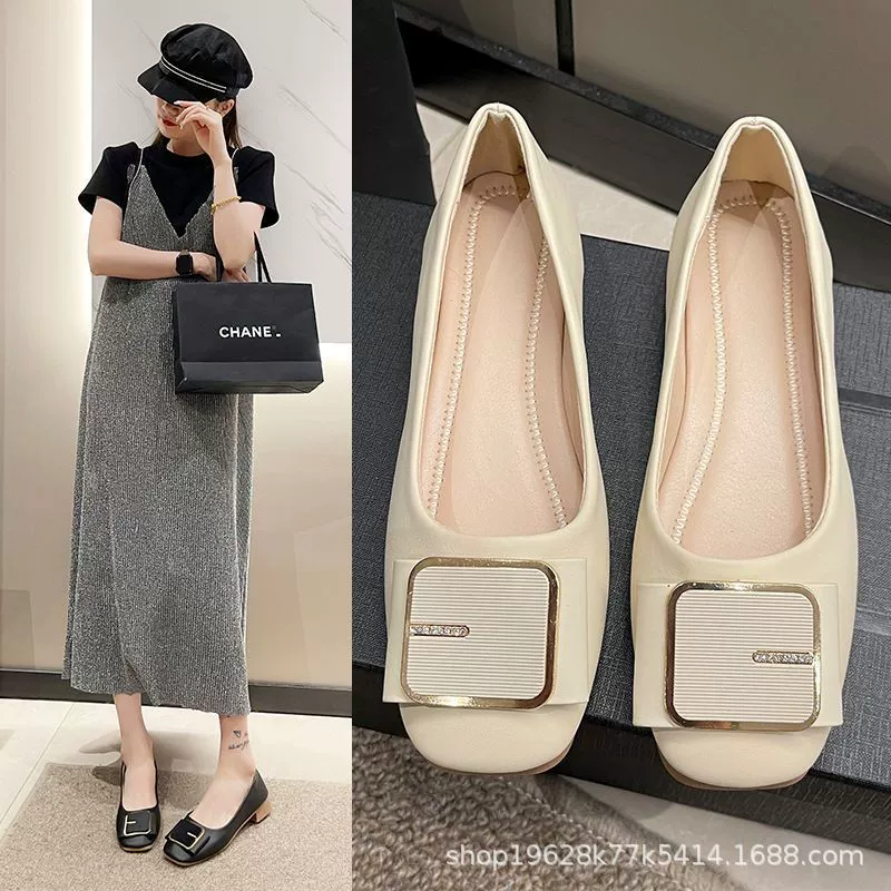 Женская обувь 2024, весенне-осенняя новая рабочая обувь с квадратным носком и неглубоким носком, кожаная обувь на мягкой подошве, модная женская обувь на плоском каблуке