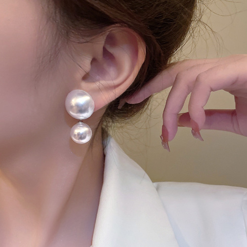 925 silver needle retro Hepburn style large pearl earrings bride female high-end temperament French style earrings earrings trend