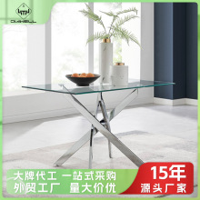 出口餐桌长方形钢化玻璃餐桌椅简约餐厅桌子glass dining table
