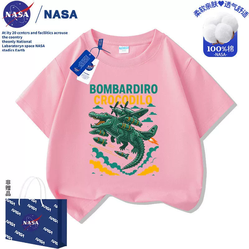 Детская футболка NASA "Классика гор и морей" крокодил, бомбер, короткий рукав, хлопок, абстрактный принт