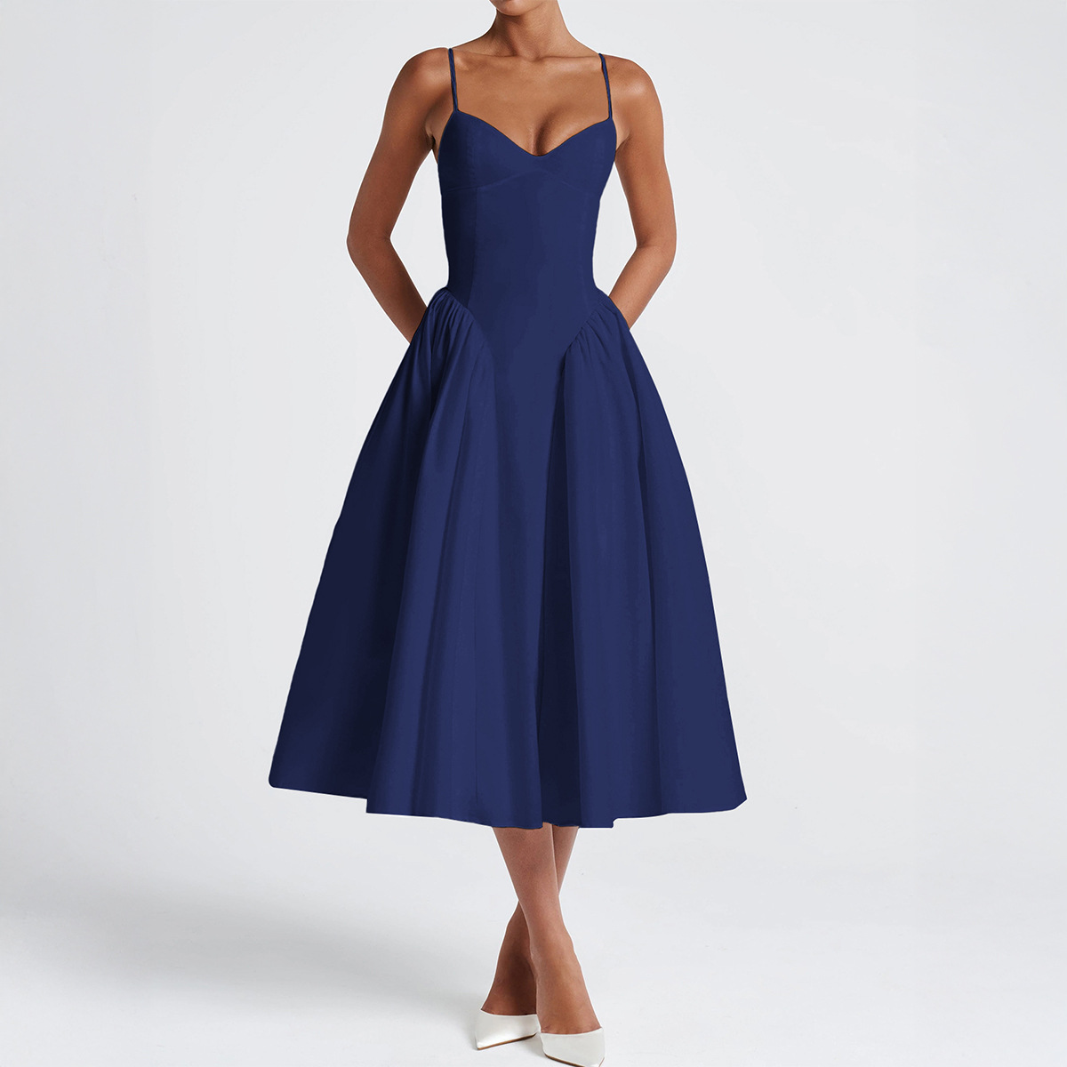 Women's Elegant Strappy Maxi Solid Color Dress