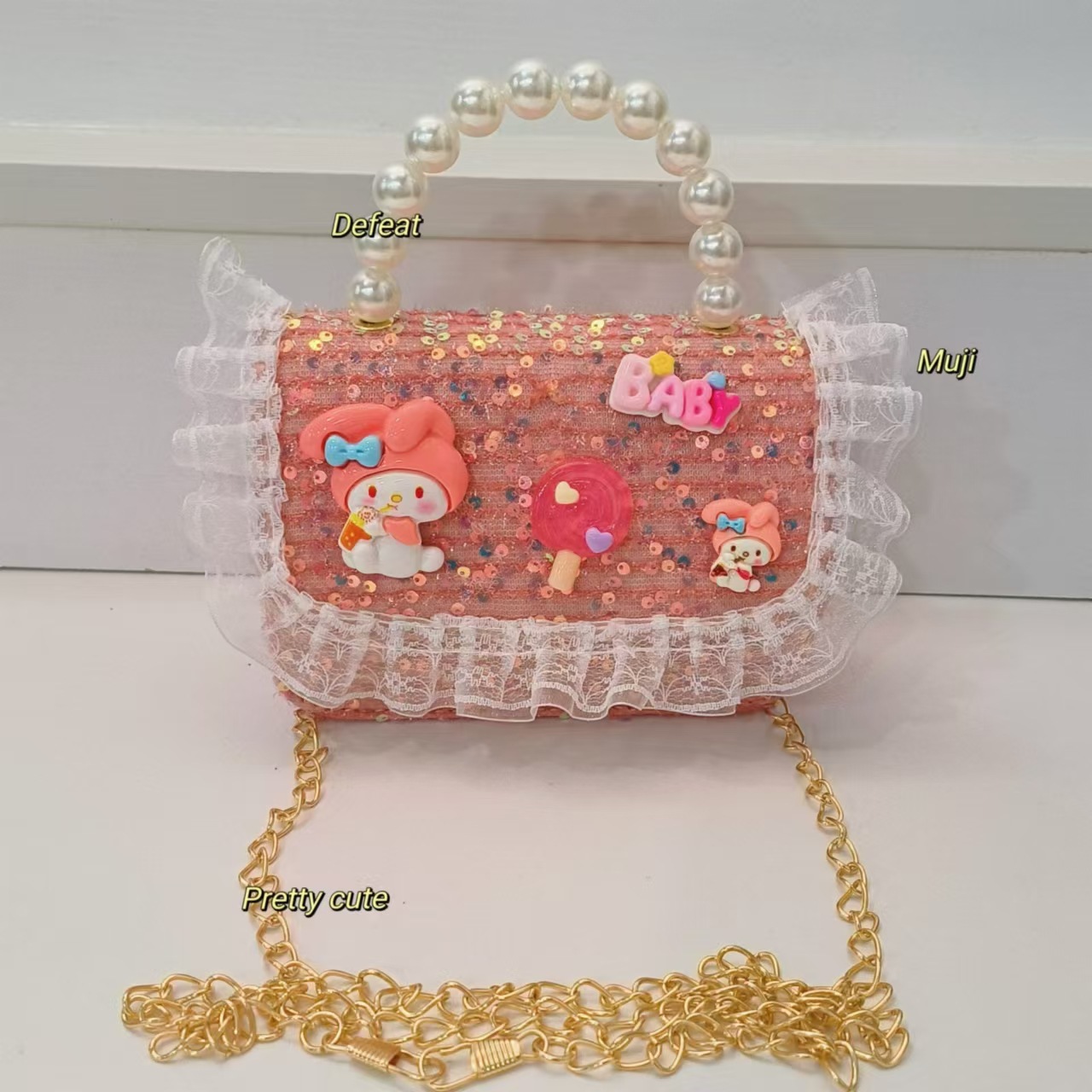 Bolso de perlas, bolso de dibujos animados, bolso de hombro, bolso para niños, bolso de cambio, bolso de cadena, bolso pequeño