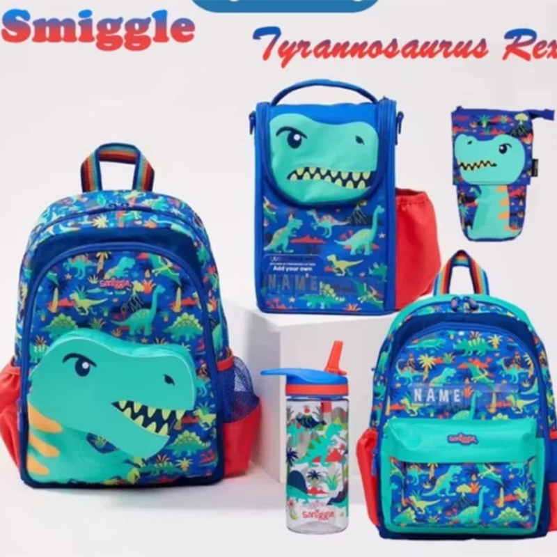 Australian smiggle dinosaurio dibujos animados escuela primaria mochila escolar de gran capacidad mochila mediana de clase grande estuche para lápices retráctil