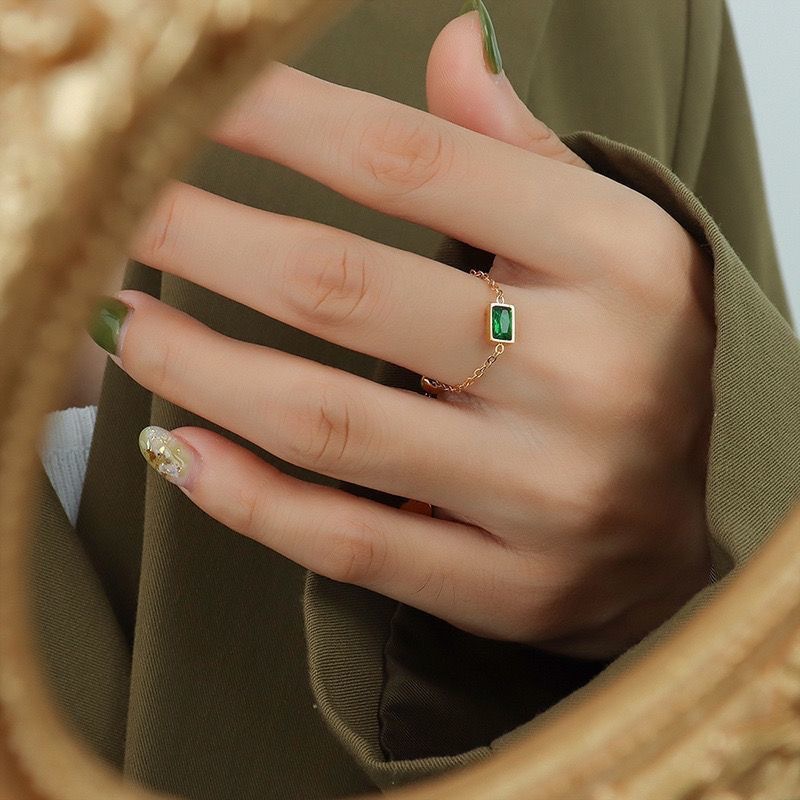 Women'S Gender Plating, Chain, Inlay Design Casual Simple Style Rectangle Titanium Steel Zircon Rings In Bulk