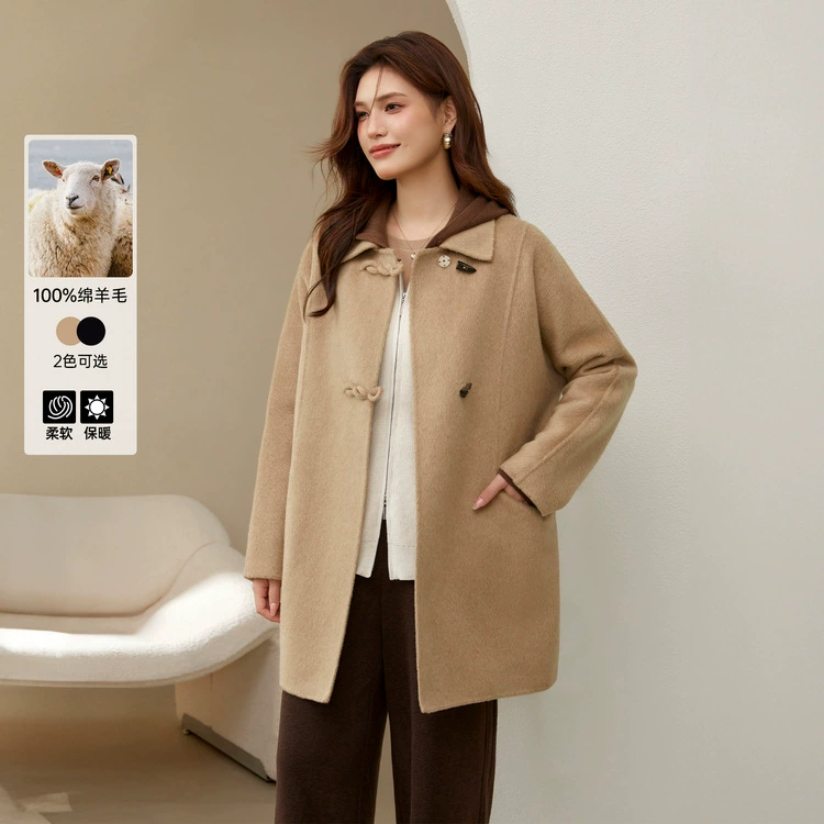 Сплошное шоу большого размера женская ретро простой продвинутый лацканный воротник двухсторонний шерстяной жакет жирный mm2024 зимний новый стиль