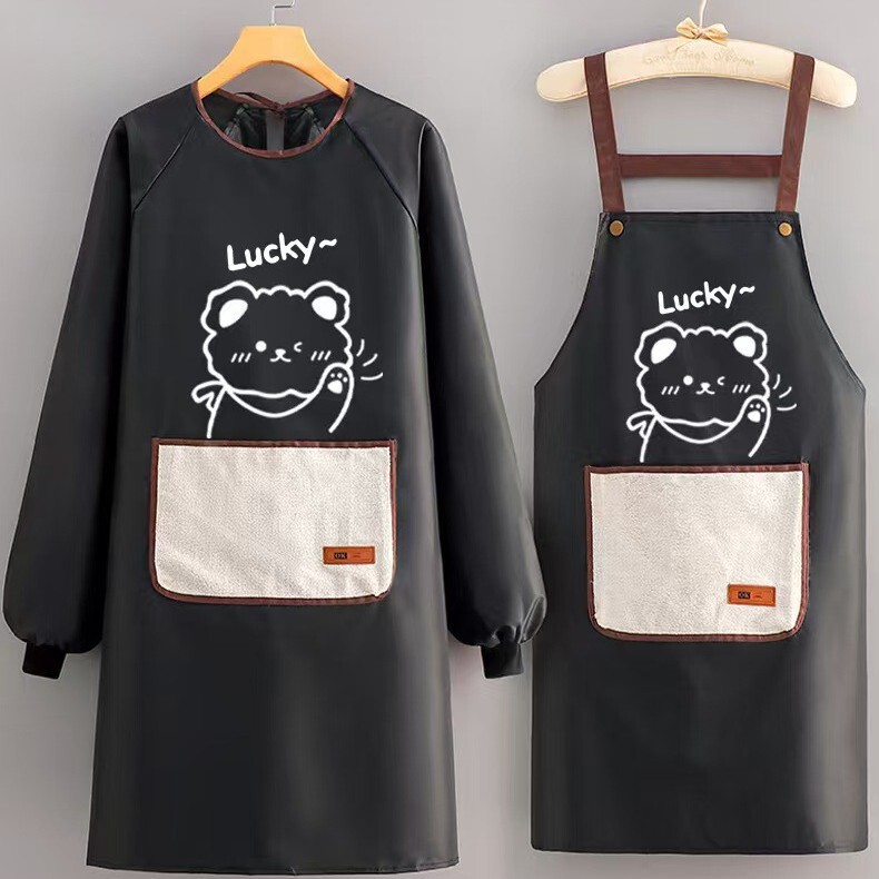 Waterproof Long-Sleeved Apron Kitchen Cartoon Oil-Proof Housework Apron Cooking Catering Coveralls Men's and Women's Work Clothes Home