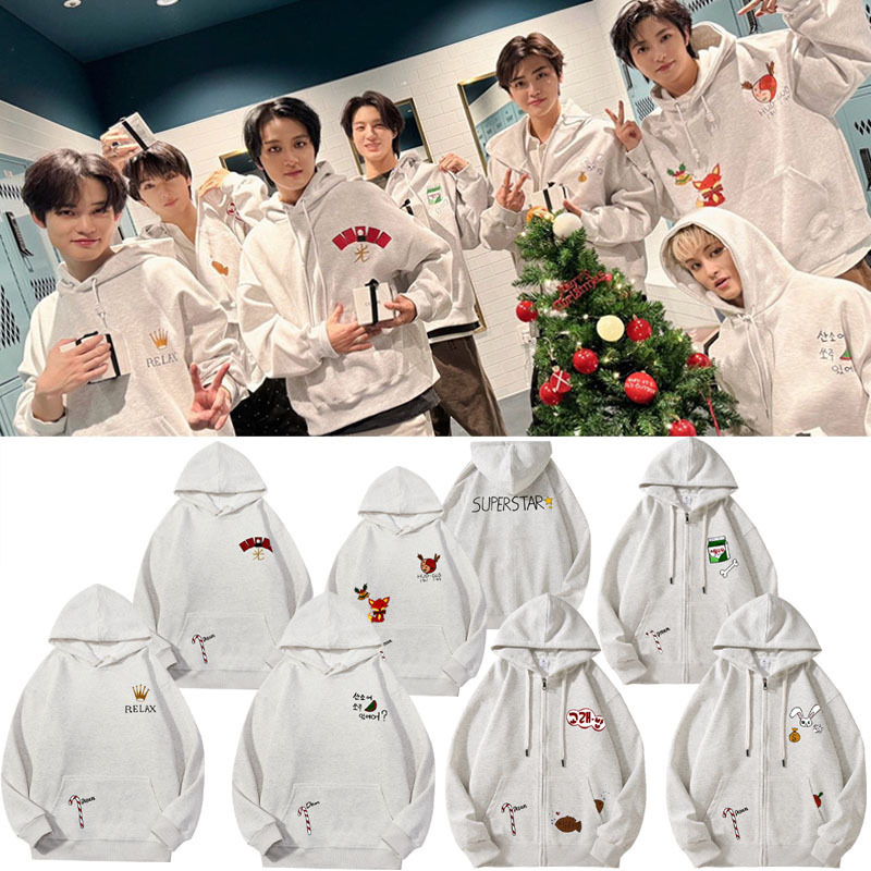 NctDream Li Di nuomao Luo Xiaomin Park Zhisheng graffiti same style printed hooded loose fleece-lined sweater
