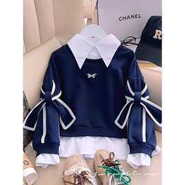 女童时髦卫衣秋装新款儿童设计感上衣韩版女孩假两件衬衫洋气春装