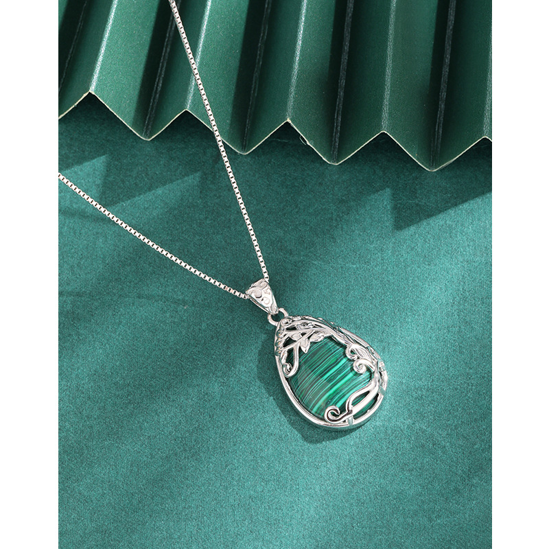 925 plata esterlina en forma de gota de agua malaquita collar de lujo ligero europeo y americano nicho de alta calidad colgante de árbol de vida cadena clavícula
