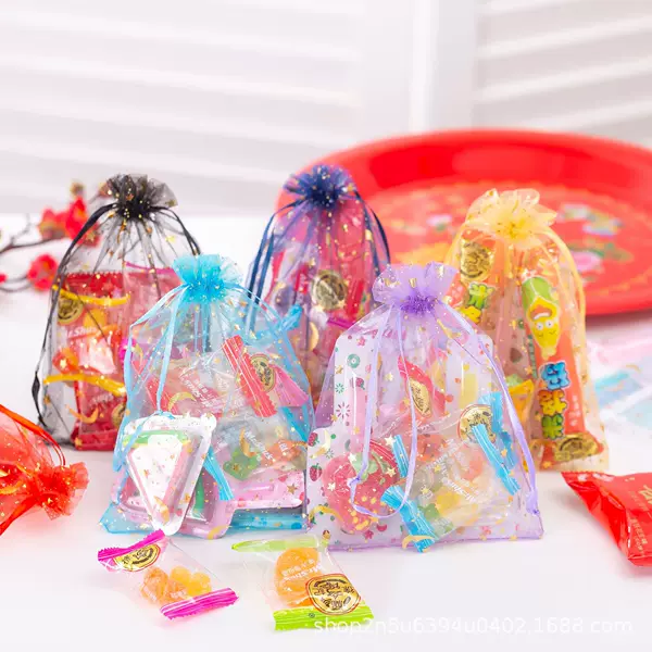 in stock bronzing star moon transparent organza mesh bag jewelry packaging bag candy drawstring drawstring pocket