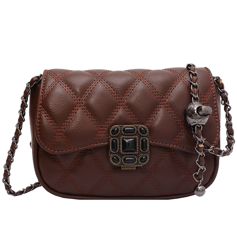 Line Embroidered Thread Ba 2023 Autumn/Winter New Women's Ba Popular Chain Crossbody Ba Fashionable Small Square_voghion.com