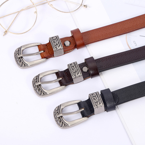 Retro fish pattern design thin belt for women simple silver buckle with jeans shirt belt for women fashionable punk style