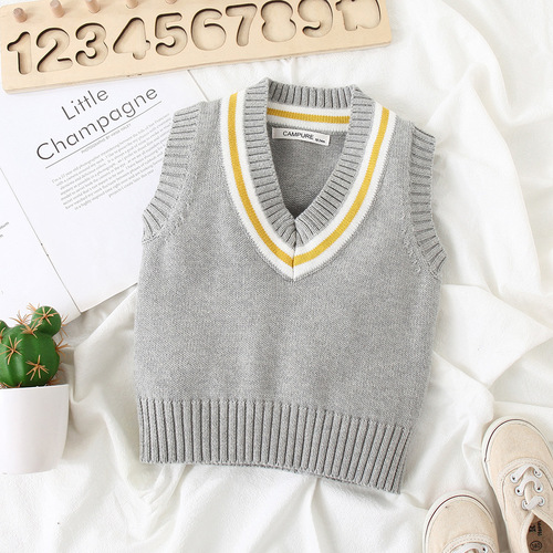 V-neck children's knitted vest top pullover bottoming shirt  new Korean style children's clothing student sweater wholesale