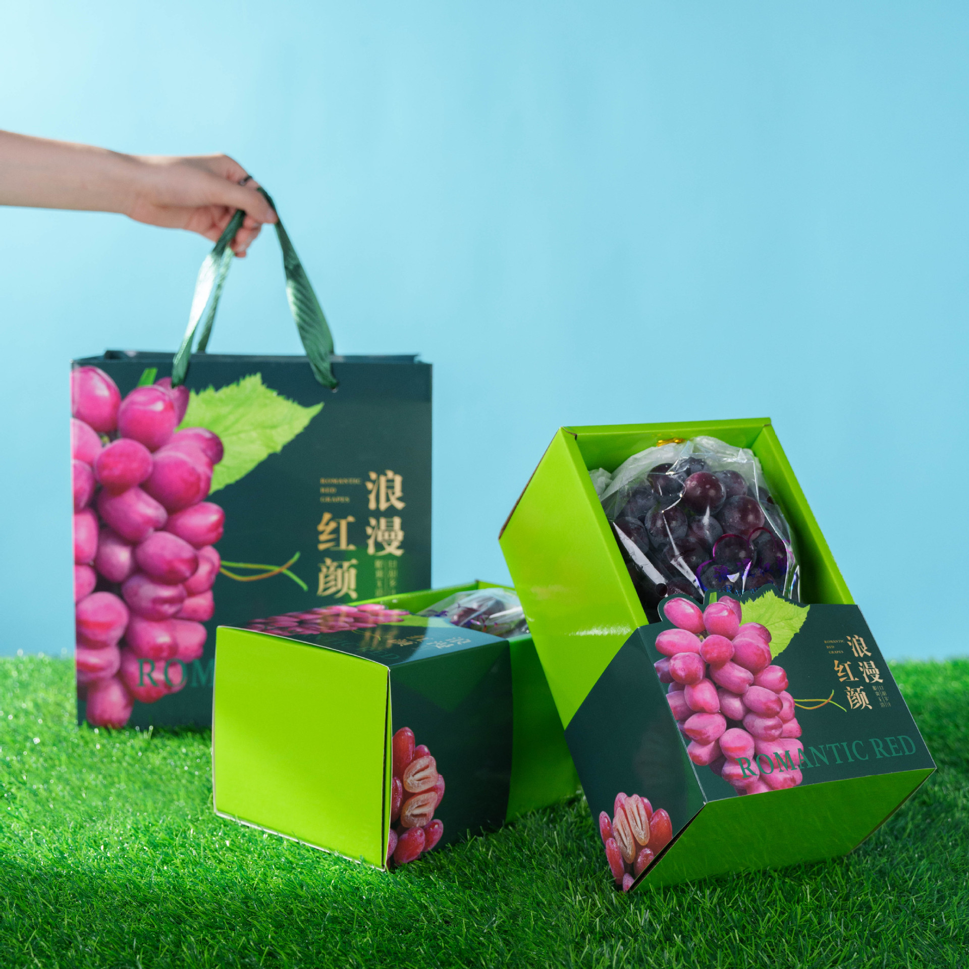 浪漫红颜两串装葡萄包装盒阳光玫瑰妮娜皇后手提袋高档礼盒