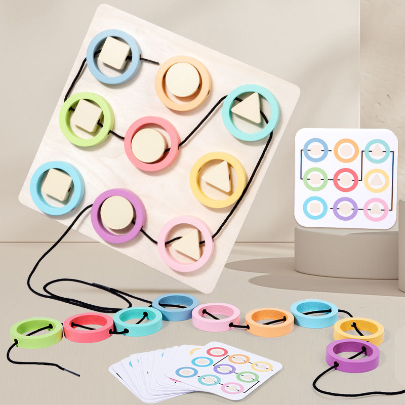 Juegos de cuerda de forma divertida para niños entrenamiento de coordinación mano-ojo de madera de educación temprana
