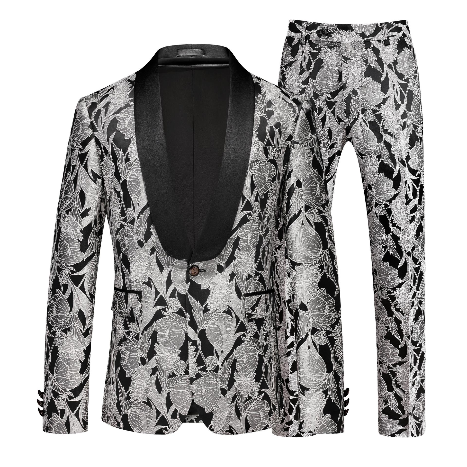 Men's Clothing New Men's Suit Two Piece Suit Youth Trend Fashion Casual Jacquard Suit Men's Dress_viptrois.com