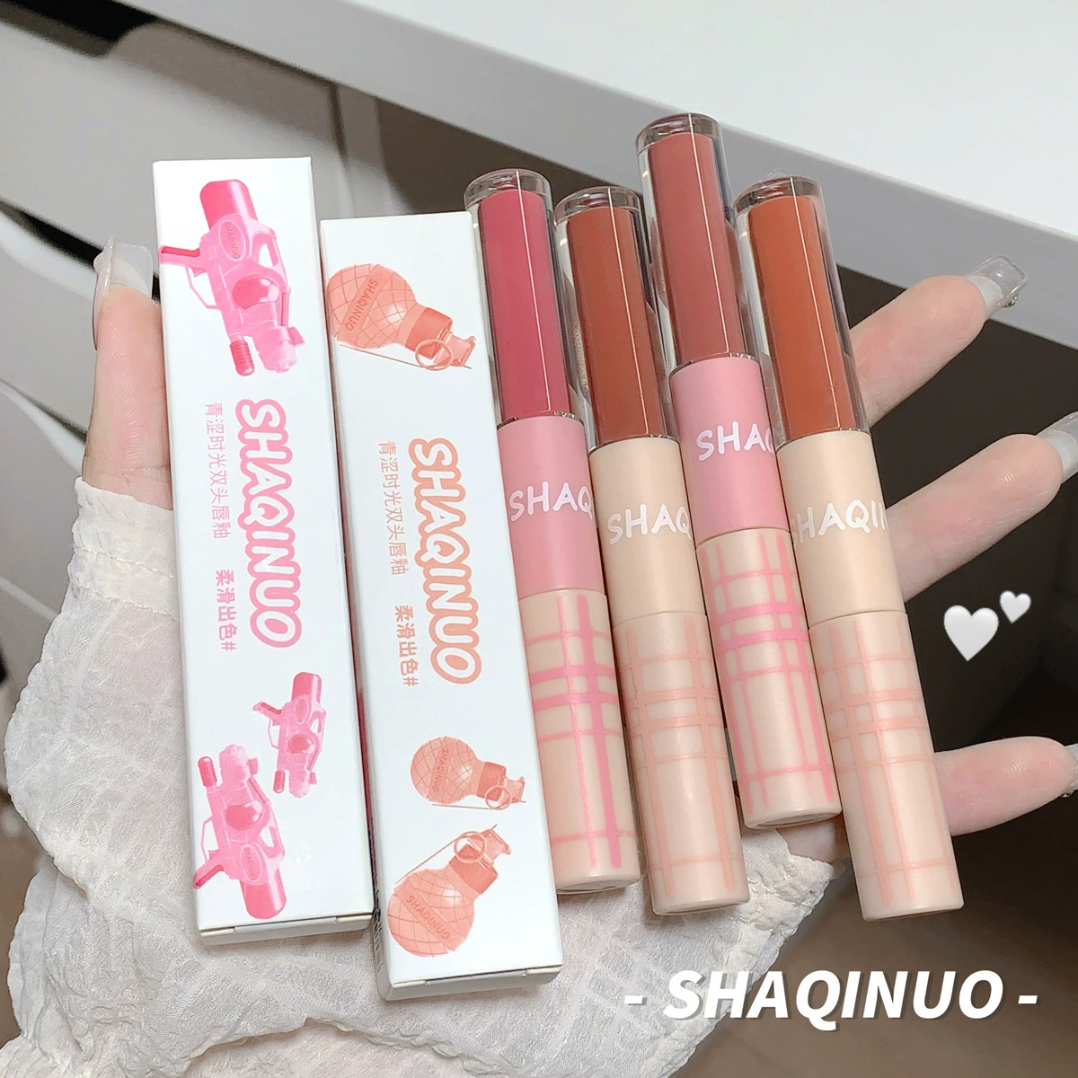 Double-sided lip gloss, lip balm, matte lipstick, mirror effect, translucent shading