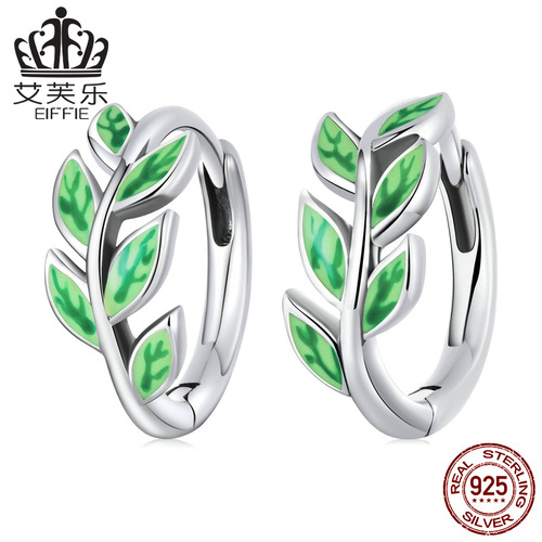 Amazon source sterling silver s925 emerald green branch earrings green zircon simple green branch earrings