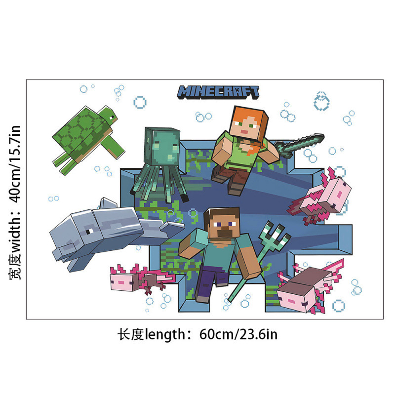 私の世界のマインクラフトrun away立体3d壁のステッカーは、悪役が鉱山の子供の部屋の装飾を掘ることにくっつきます。|undefined