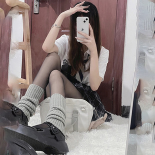 Autumn and winter gray pile socks loose leg socks Harajuku style leg sleeve vintage jk wool hot girls tube socks Korean style
