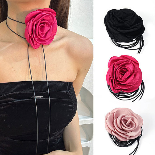 Cross-border Korean version of handmade fabric flower strap necklace sexy pure lust hottie wax thread necklace wholesale for women