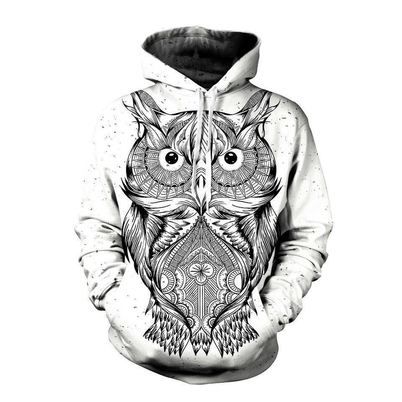 Factory Direct Sales Source Wish European and American New Products Galaxy Starry Sky Owl 3D Digital Printing Men's and Women's Hooded Sweatshirt