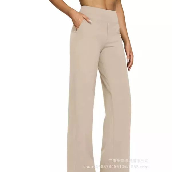 2024 Europe and America Amazon Cross-border Autumn New Women's Casual Loose Pocket Knitted Straight High Waist Trousers